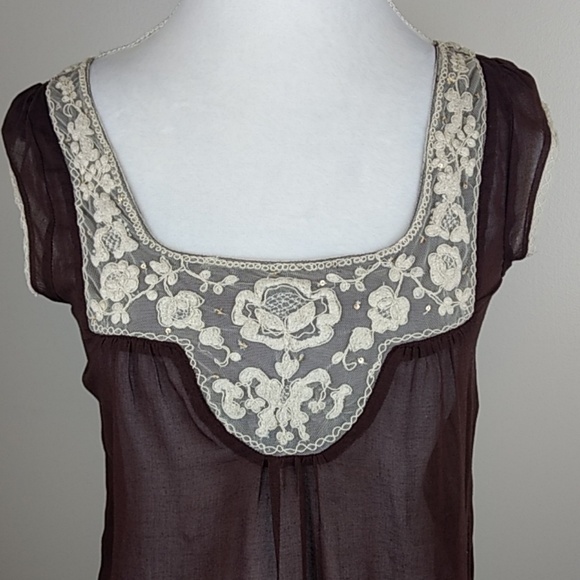 Anthropologie Fei Embroidered Neck Top Size 6 - Picture 3 of 6